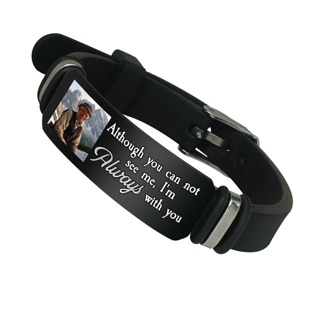 UDonCoo Custom Photo Bracelet with Name – Personalized Silicone Bracelet for Family, Friends, Memorial or Birthday Gift (Black)