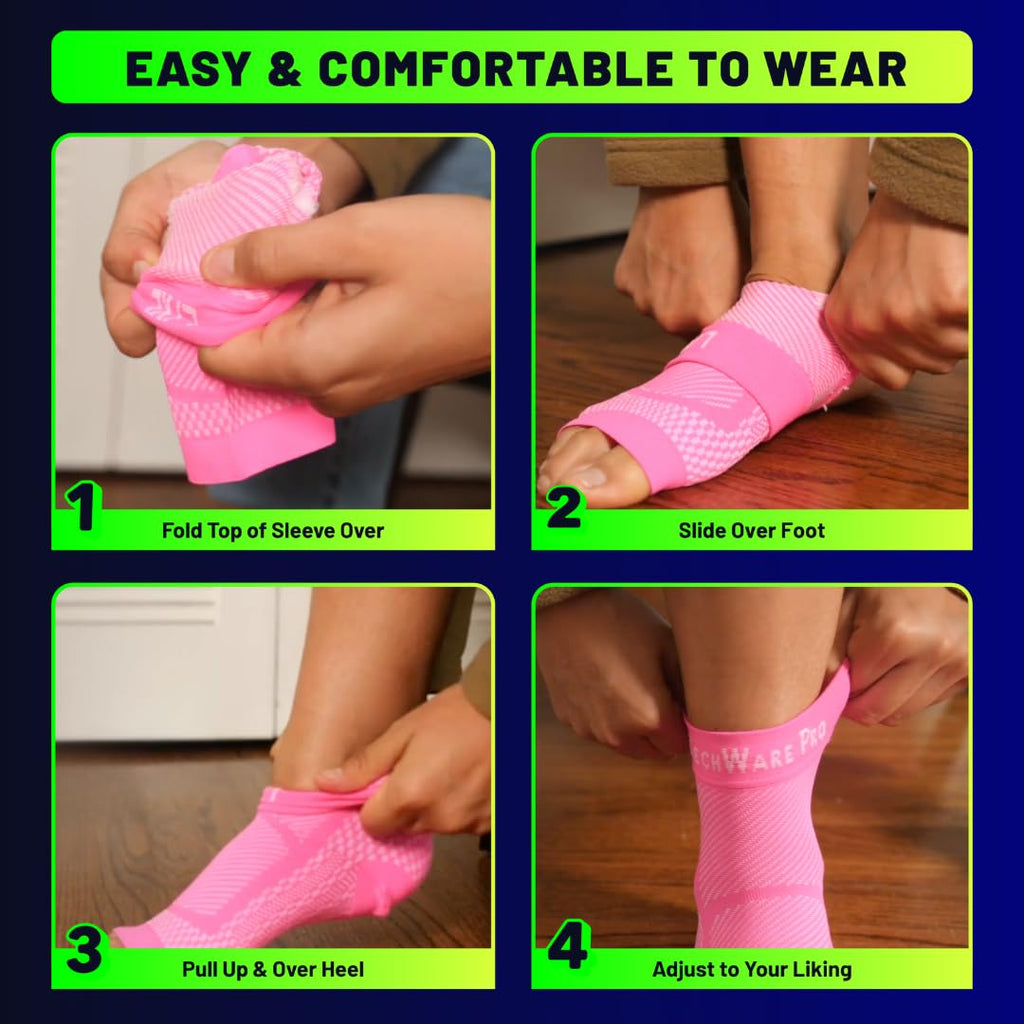 TechWare Pro Ankle Brace Compression Sleeve - Relieves Achilles Tendonitis, Joint Pain. Plantar Fasciitis Foot Sock with Arch Support Reduces Swelling & Heel Spur Pain. (Beige, XXL)