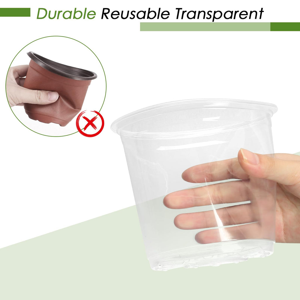 FUIJOL 4/5/6/7 Inch Clear Nursery Pots for Plants with Sacuers 20 Pack, Plastic Flower Pots with Drainage Holes, Variety Pack Seedlings Garden Pot for Indoor Outdoor (4+5+6+7 inch)