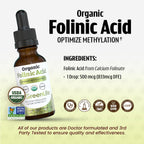 Dr. Green Life USDA Organic Folinic Acid Drops - 500 mcg per Drop | Methylation Support B9 Supplements for Kids & Adults | Supports Neurological Function, Nervous System Health & DNA Synthesis