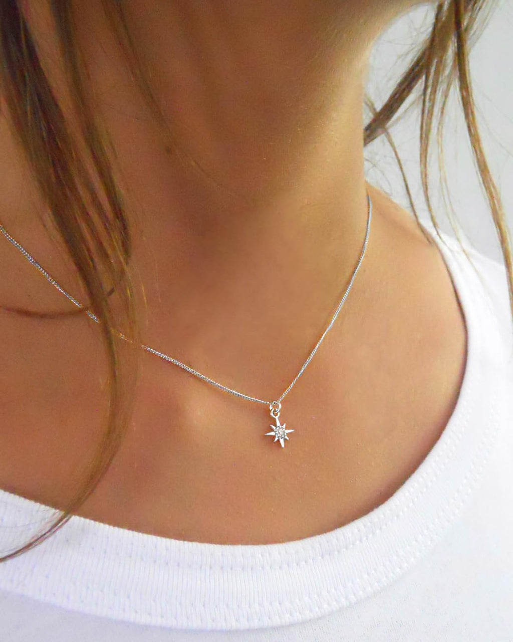Annika Bella North Star Necklace, Cubic Zirconia Pendant, Silver Chain Necklace, Celestial Jewelry for Women, Gift for Her (1pc)