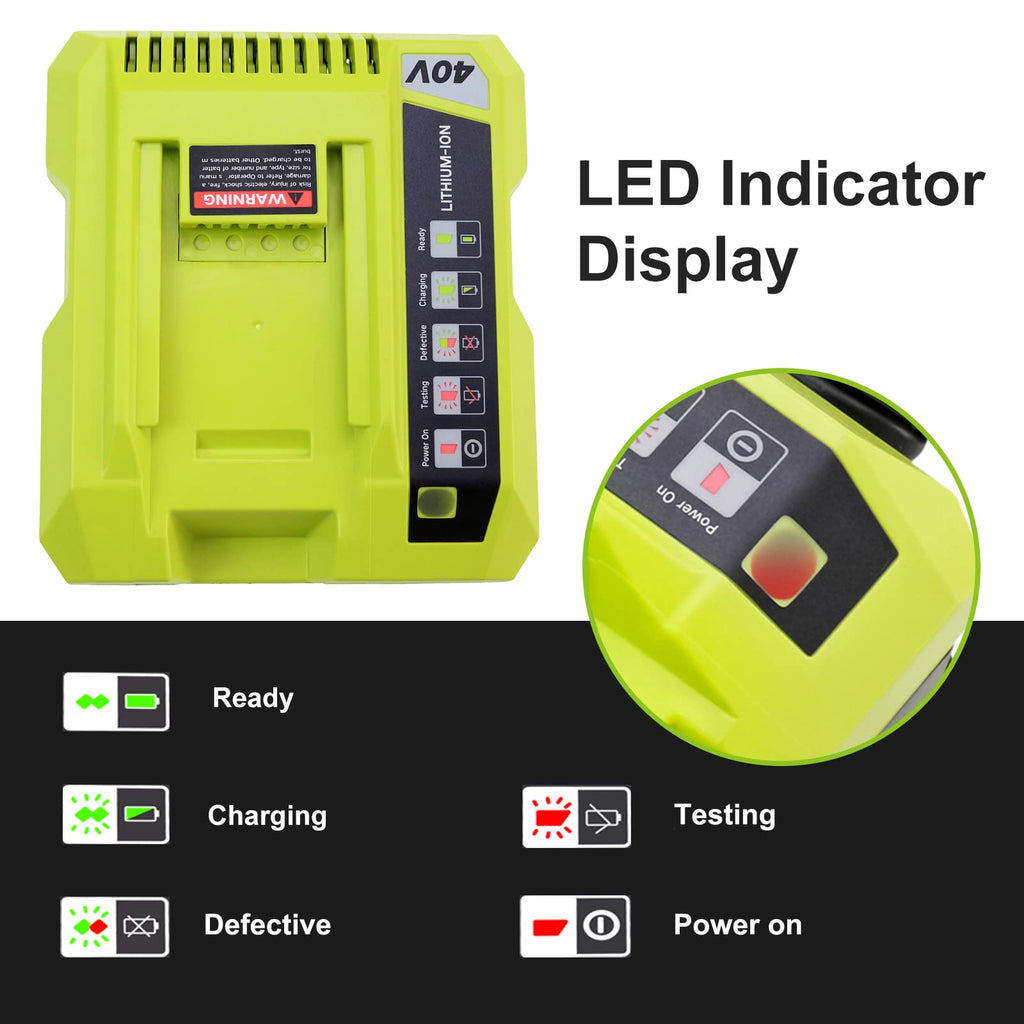 7500mAh 2 Packs OP4075A Battery and OP401 Charger Replacement for Ryobi 40V Battery and Charger Combo Kit Compatible with Ryobi 40 Volt Batteries OP40601 OP40602 OP4050 OP40501 OP4040 OP40404(Green)