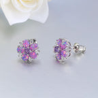 CiNily Flower Earrings Silver Plated Purple Opal Stud Earrings for Women