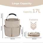abcmilz 17L Cleaning Caddy with Handle, Cleaning Supplies Organizer, Foldable Storage Basket, Cleaning Supply Caddy, Portable Multi Cleaning Bucket Bag for Home, Garden (Khaki)