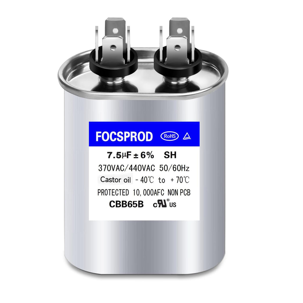 [UL Recognized] 7.5 uF MFD Capacitor ±6%, 370/440 VAC CBB65 Round Run Capacitor, Single Run Capacitor Replacement for AC Fan Motor, Condenser, Air Conditioner, Heat Pump HVAC System