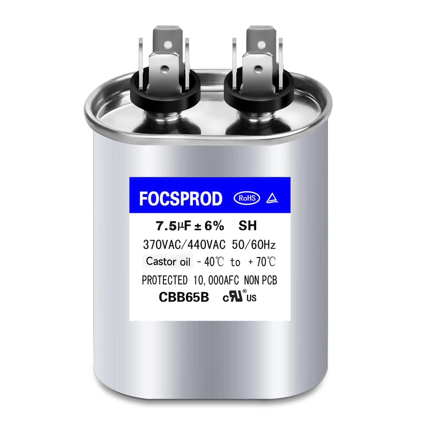 [UL Recognized] 7.5 uF MFD Capacitor ±6%, 370/440 VAC CBB65 Round Run Capacitor, Single Run Capacitor Replacement for AC Fan Motor, Condenser, Air Conditioner, Heat Pump HVAC System