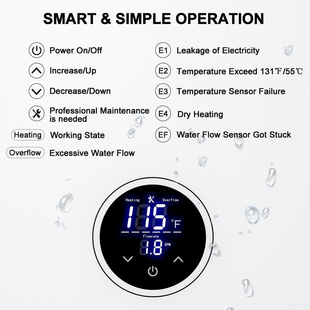 Tankless Water Heater Electric, ECOTOUCH 14kW 240V Instant Water Heater On Demand Hot Water Heaters Electric, Up to 3.38 GPM for 2-3 Point of Use, ETL Certificated, Self-Modulating, ECO140S White