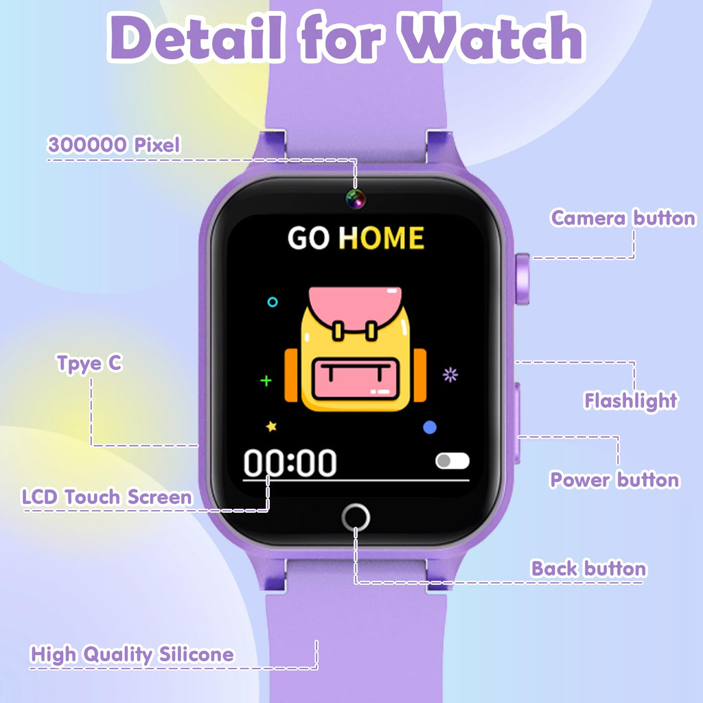 Luyiilo Kids Games Watch, with 26 Puzzle Games, Touch Screen, HD Camera, Alarm Clock, Toys for Ages 4-12 Years Old.Birthday Gift for Boys Girls (Purple)