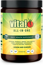 Vital All-in-One Daily Powdered Supplement - Natural Greens Superfood Powder for Energy & Health, Super Greens Powder Drink Mix with Probiotic & Antioxidant Support - Lemon & Ginger, 10.58 oz (300 g)