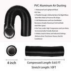 4Inch 10FT Long Flexible Aluminum Air Ducting, Heavy-Duty Black 4 Layer Dryer Vent Hose, Dryer Duct for HVAC Ventilation,Duct Fan Systems, 2 Stainless Steel Clamps Include