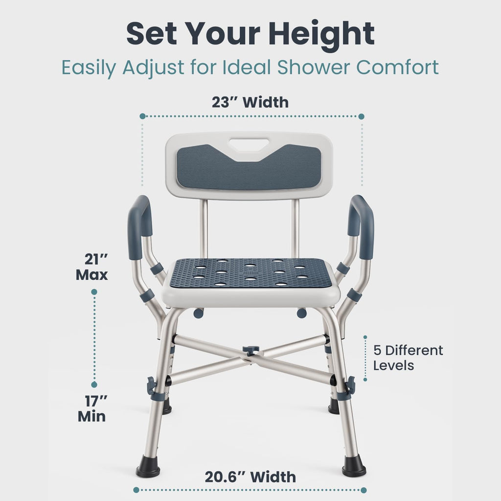 Shower Chair for Elderly and Disabled (450lb) with Padded Armrests and Back, Adjustable Height Shower Seat, Heavy Duty Shower Chairs for Inside Shower, Handicap - Teal