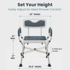 Shower Chair for Elderly and Disabled (450lb) with Padded Armrests and Back, Adjustable Height Shower Seat, Heavy Duty Shower Chairs for Inside Shower, Handicap - Teal