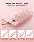 VRURC Portable Charger, Slim Power Bank Built-in 4 Cables, Travel Essential