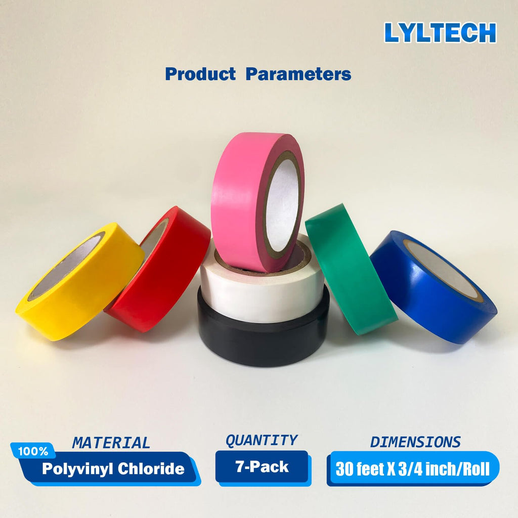 LYLTECH Electrical Tape, Multi Colored, 7 Rolls, 3/4in x 30ft