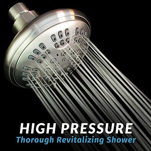 Luxury Spa Series , 6 Spray Setting, 4.5 Inch Adjustable High Pressure Shower Head Fixture for Hard Water, 360-Degree Tilt Massage Shower System - Brushed Nickel