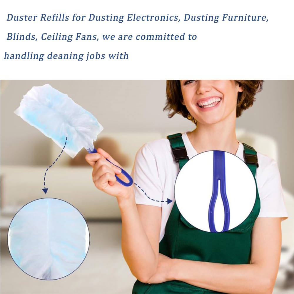Duster Refills Compatible with Swiffer Duster, Heavy Duty Multi Surface Duster Replacement with 1 Extra Handle for Cleaning Furniture, Blinds, Ceiling Fans and Car (Blue-50 Pack)
