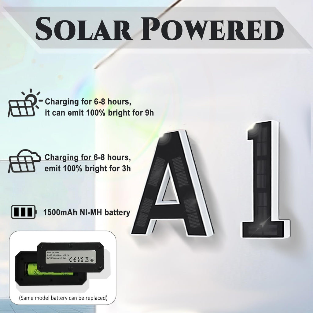 ISUNMEA 9 Inch Solar Lighted House Numbers for Outside, Light Up Waterproof LED Address Numbers Signs for Houses, Large Personalized Illuminated Exterior Modern House Numbers Light (2-Black, 9IN)