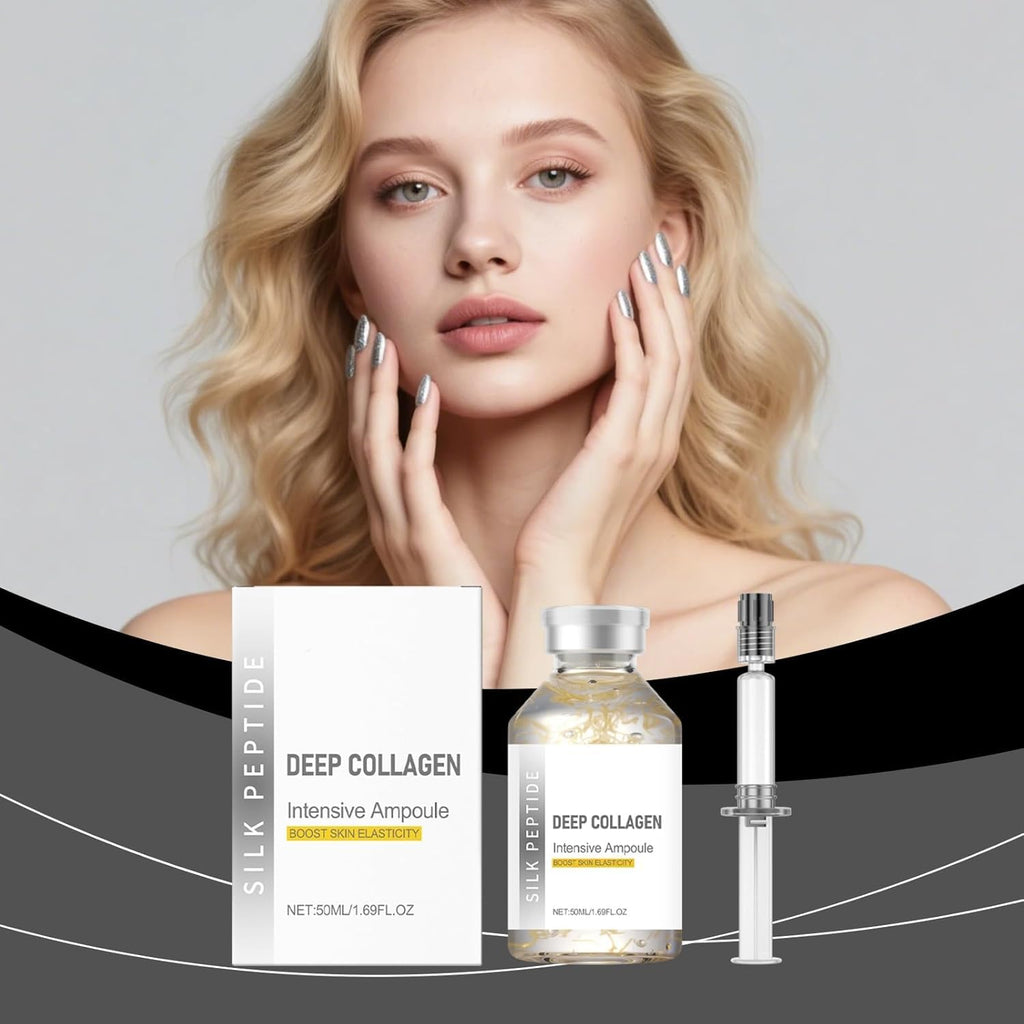 Deep Collagen Silk Peptide Lifting Ampoule Serum，Korean Facial Essence,Firming Wrinkle-Smoothing Hydrating，Non-Greasy Gentle Formul 50ML/1.69FL.OZ