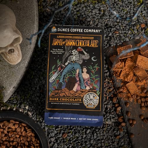 Bones Coffee Company Army Of Dark Chocolate Flavored Coffee Beans, Whole Bean Coffee Dark Roast Low Acid, Dark Chocolate Flavor (12 oz)