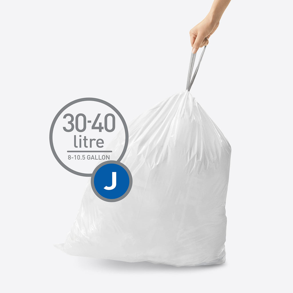 simplehuman Code J 200 Count, Genuine Custom Fit Liners, Drawstring Trash Bags in Dispenser Packs, 30-45 Liter / 8-12 Gallon, White
