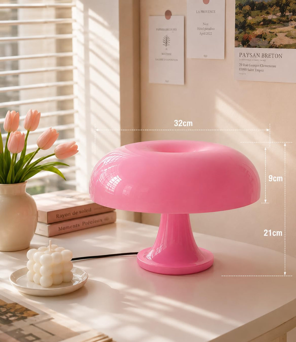 Anykonio Pink Mushroom Lamp, Mid Century Modern Table Lamp for Bedroom, Minimalist Mushroom Decor Bedside Small Lamps, 2700K(Bulb Included, Plug Powered)