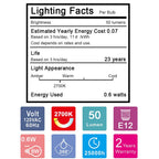 Emotionlite Night Light Bulbs, Amber LED C7 Bulb, 4W-7W Equivalent, E12 Candelabra Base, Salt Lamp and Nightlight Replacement, 0.5W Amber Yellowish 2200K, 50LM, 6 Pack