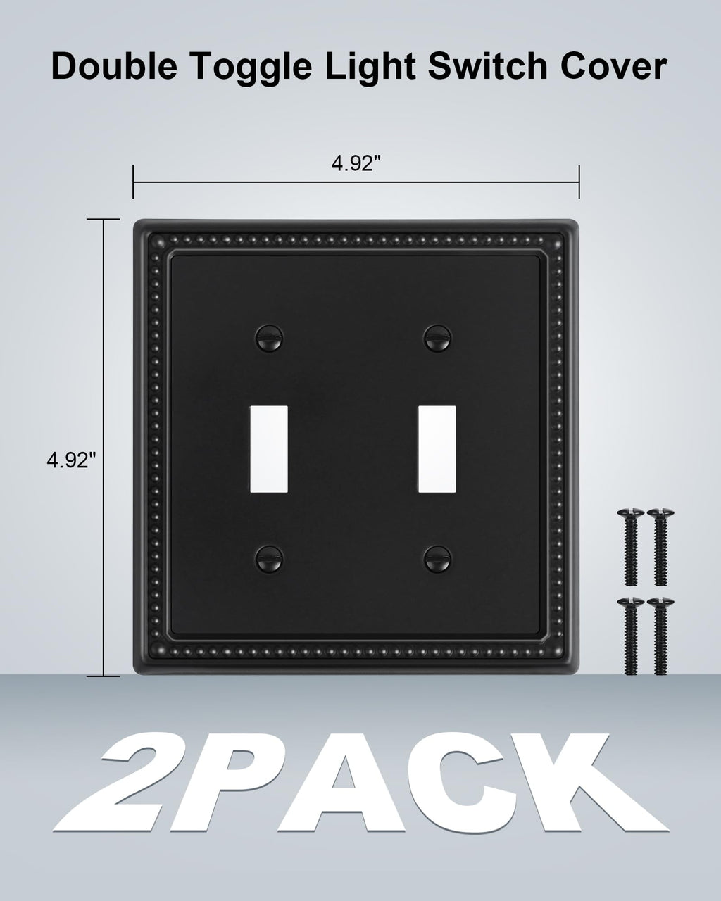 TREEWELL 2-Pack Double Toggle Light Switch Cover Plate, Black Pearls Decorative Dual Switch Plate Covers, 2 Gang Metal Wall Plate, Corrosion Resistant