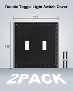 TREEWELL 2-Pack Double Toggle Light Switch Cover Plate, Black Pearls Decorative Dual Switch Plate Covers, 2 Gang Metal Wall Plate, Corrosion Resistant