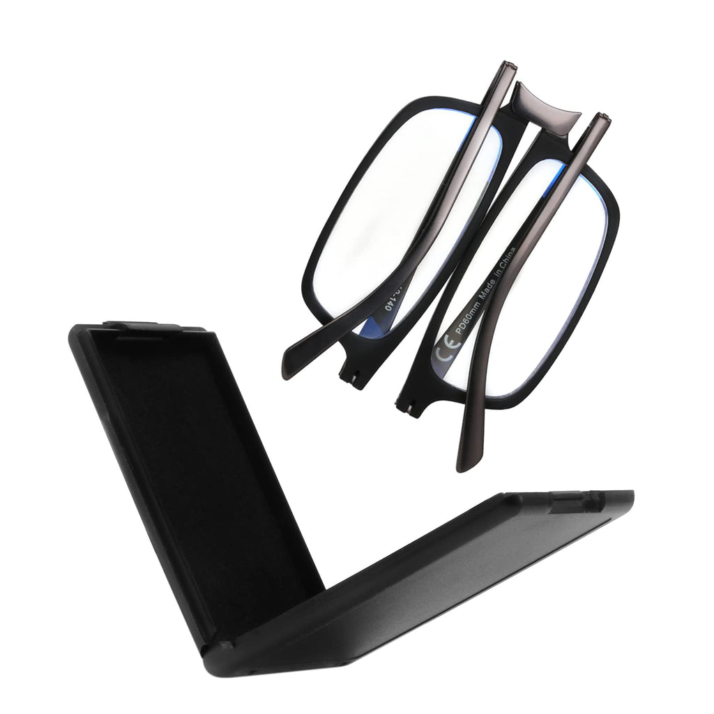 SKYOAK Evolved Folding Reading Glasses For Women Men Blue Light Blocking Anti UV Eyestrain Foldable Portable Compact Readers with Flat Hard Case Pocket Computer glasses 2.0 BLACK