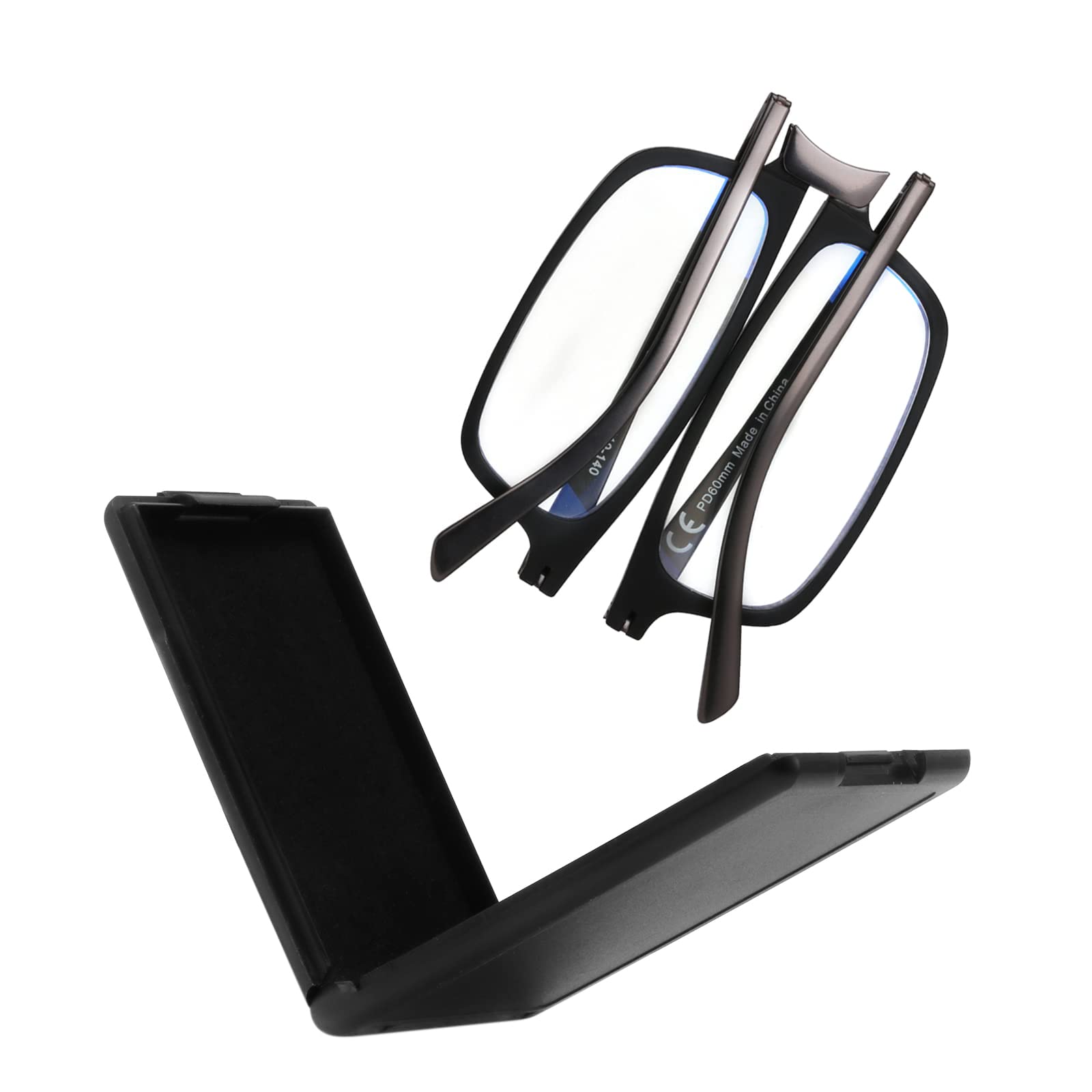 SKYOAK Evolved Folding Reading Glasses For Women Men Blue Light Blocking Anti UV Eyestrain Foldable Portable Compact Readers with Flat Hard Case Pocket Computer glasses 2.0 BLACK
