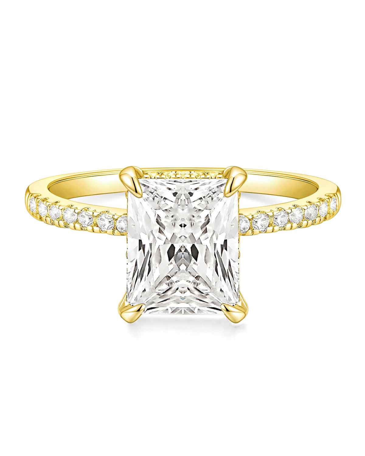 TIGRADE 4CT Engagement Ring for Women Radiant Cut Cubic Zirconia Wedding Band CZ Promise Anniversary Ring Size 3-13, Gold, Size 7