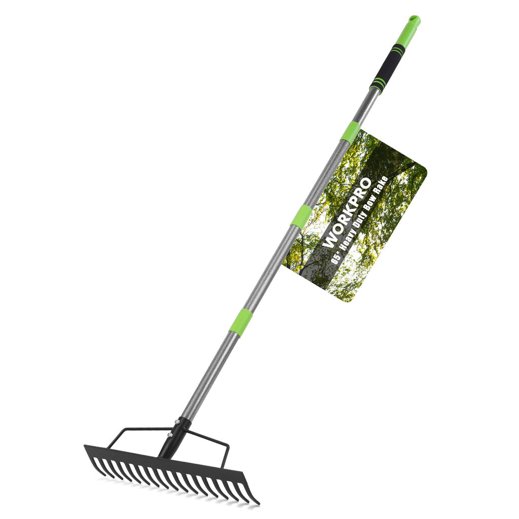 WORKPRO 65 Inch Bow Rake, 17-Tine Metal Head Rake with Adjustable Handle