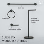 Marmolux Acc 2 PCS Matte Black Bathroom Hardware Set - Hand Towel Holder for Bathroom Wall + Black Toilet Paper Holder Wall Mount | Towel Holder Hanger Rack Stainless Steel Bathroom Set - Towel Rack
