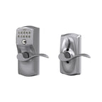 Schlage Camelot Keypad Lock with Lever Handle, Electronic Keyless Door Entry, Flex Lock Auto‑Lock Option, Satin Chrome, FE595 CAM 626 ACC