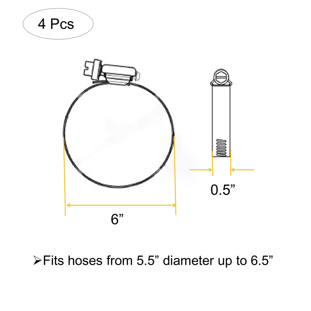 EesTeck 6 Inch Adjustable 304 Stainless Steel Duct Clamps Hose Clamp (4Pcs)