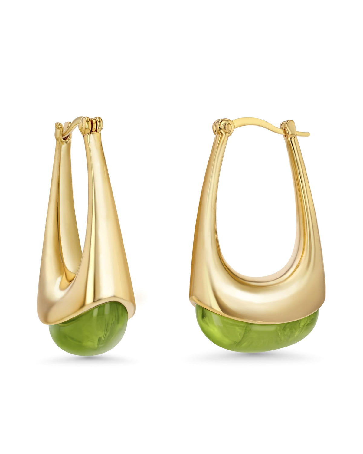 SNGIA Long Oval Chunky Dangle 18K Gold Plated Hoops with Colored Resin Gemstone Statement Earrings for Women, (Green, Brown, Light blue, Dark Blue), Bold Drop Handmade Exaggerated Irregular Trendy Bohemian Jewelry Gifts, Unique Dangling Teardrop Baroque S