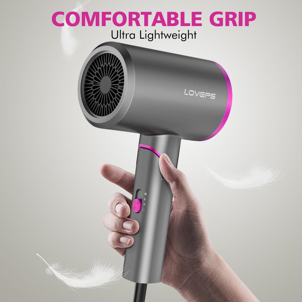 Hair Dryer, 1800W Ionic Blow Dryer, Foldable Handle Travel Hair Dryer