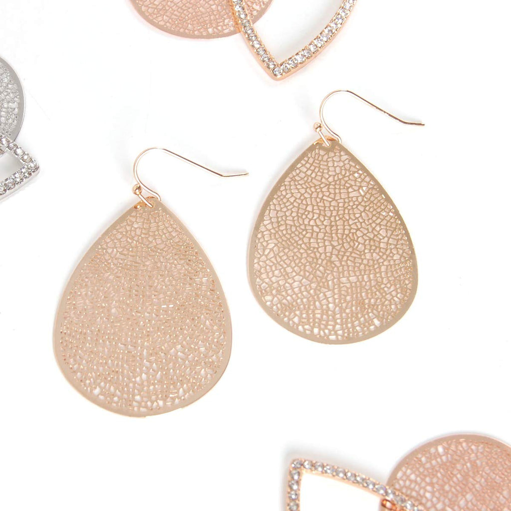 Gold Tone Teardrop Earrings for Women - Boho Simple Filigree Leaf Dangles