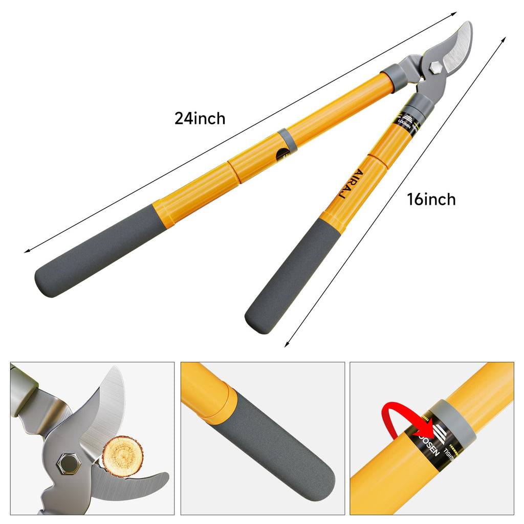 AIRAJ 16-24'' Extendable Loppers for Tree Trimming | Branch Cutter with 1.5“ Cutting Capacity | Loppers for Gardening | Garden Shears