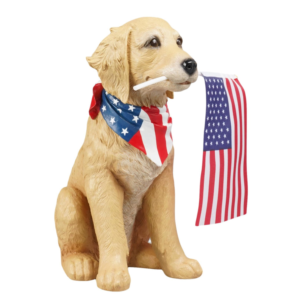 Cynkeyee Outdoor Garden Decor Dog Statue - Resin Dog with American Flag