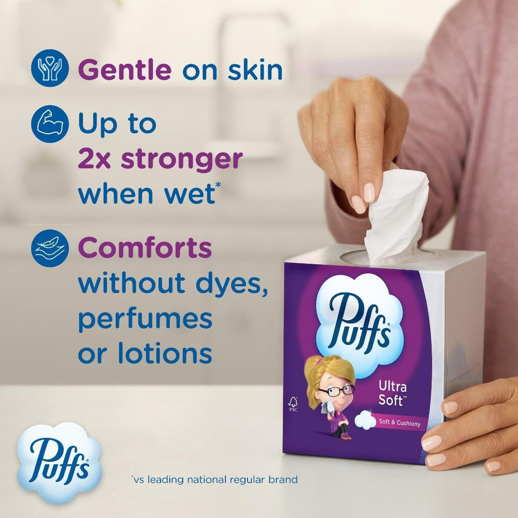 Puffs Ultra Soft Facial Tissues, 24 Family Boxes, 124 Tissues per Box