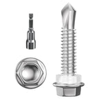 Wensilon (300Pcs) #12×1" Hex Washer Head Self Drilling Screws, 410 Stainless Steel Metal SheetScrews，TEK Screws, Sheet Metal Self Tapping Screws