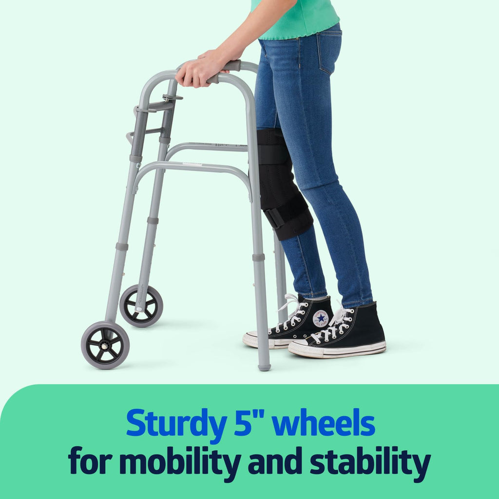 Medline Lightweight Junior/Lower Height Folding Walker with 5” Wheels