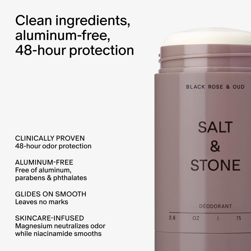 Salt & Stone Aluminum-Free Deodorant, Women & Men Black Rose & Oud 2.6 oz