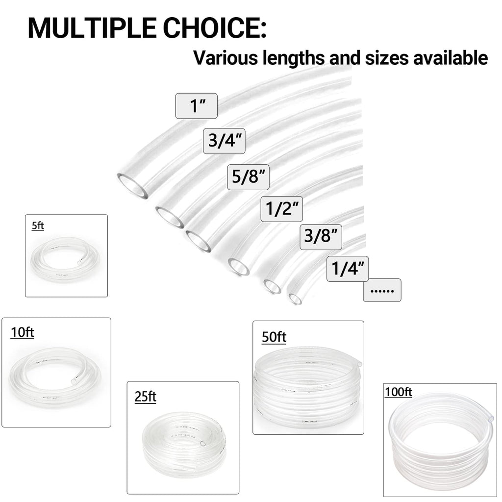 1’’ ID × 1-1/4’’ OD - 10 ft Clear Plastic Vinyl Tubing, Flexible PVC Hose Lightweight BPA Free and Non-Toxic vinyl Tube for Transfer Water Air Oil