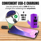 Mini Rechargeable Soldering Iron Pen, with Built-In USB C Battery Cable, Adjustable Voltage 1.5v-4.2v, LED Display, Removable Thread Burner Tip (Purple)