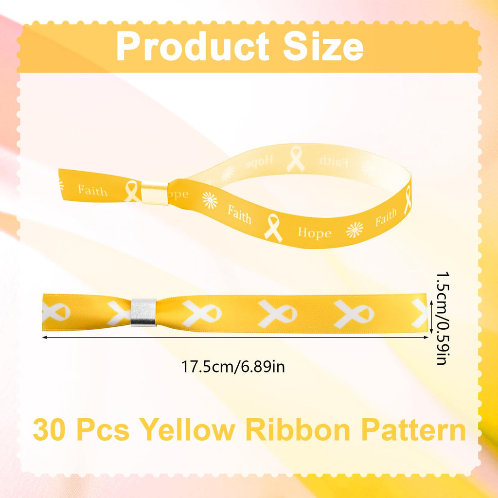 WANDIC Yellow Ribbon Bracelets, 30 Pcs 5 Styles Bone Cancer Awareness Wristbands Adjustable Polyester Wrist Bands Wrist Strap for Public Event, 6.89 * 0.59in, Polyester, no Gemstone