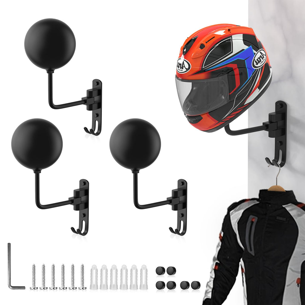 LIFXIZE Helmet Hanger Wall Mount 180° Swivel Helmet Holder for Motorcycle Bike Racing Outerwear Sports Gear(3 Pack)