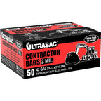 Ultrasac Contractor Bags, 42 Gallon, 32.75" X 47" - 3 MIL Thick Large Black Trashbags for Construction and Commercial use - (1 Pallet of 112 Cases, 5600 Bags Total), 50 Ct. (719963)