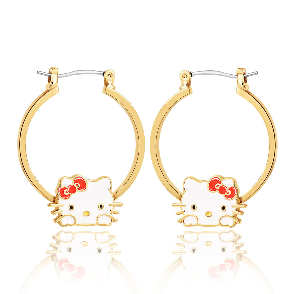 Hello Kitty Hoop Earrings for Women Official License, Gold Tone
